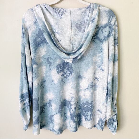 Cynthia Rowley | 100% Linen Hooded Long Sleeve Shirt Top Tie Dye Blue Medium - Picture 3 of 5